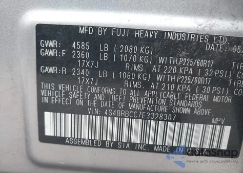 2014 Subaru Outback 2.5I Premium из США, поврежденный, VIN 4S4BRBCC7E3328307